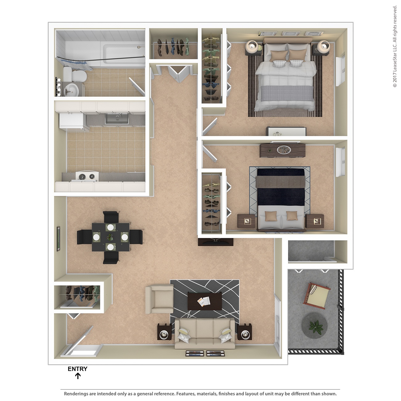 A floor plan of a small apartment with a kitchen